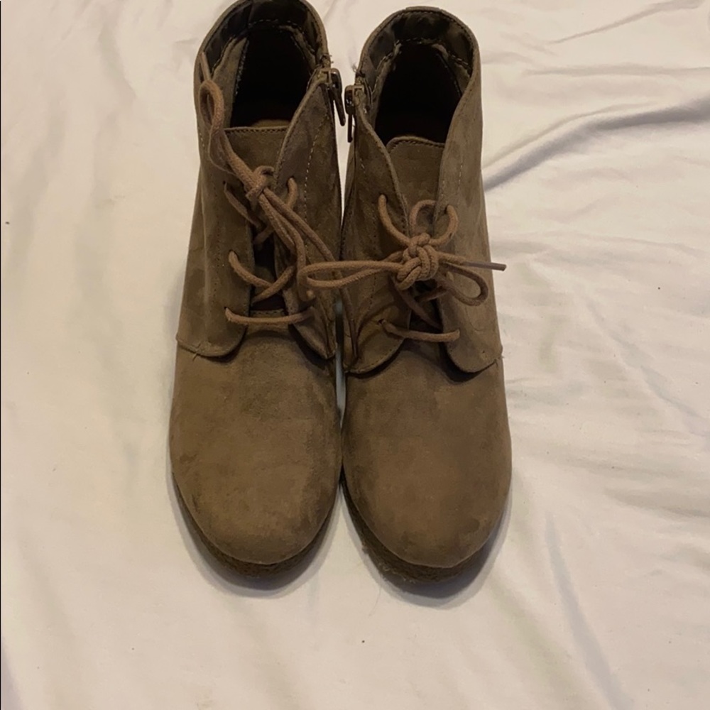 Tan wedge booties